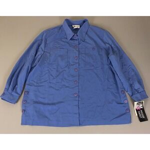 Vintage Maggie Sweet Button Down‎ Top  Petite 1X Blue Career Work Blouse USA NWT